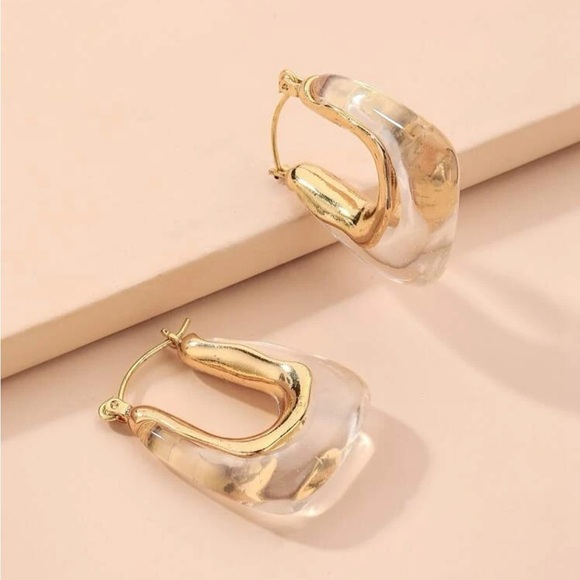Anthropologie Jewelry - Clear gold rectangle earrings